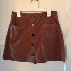 HALARA Brown Corduroy Mini Skirt with Button Detail